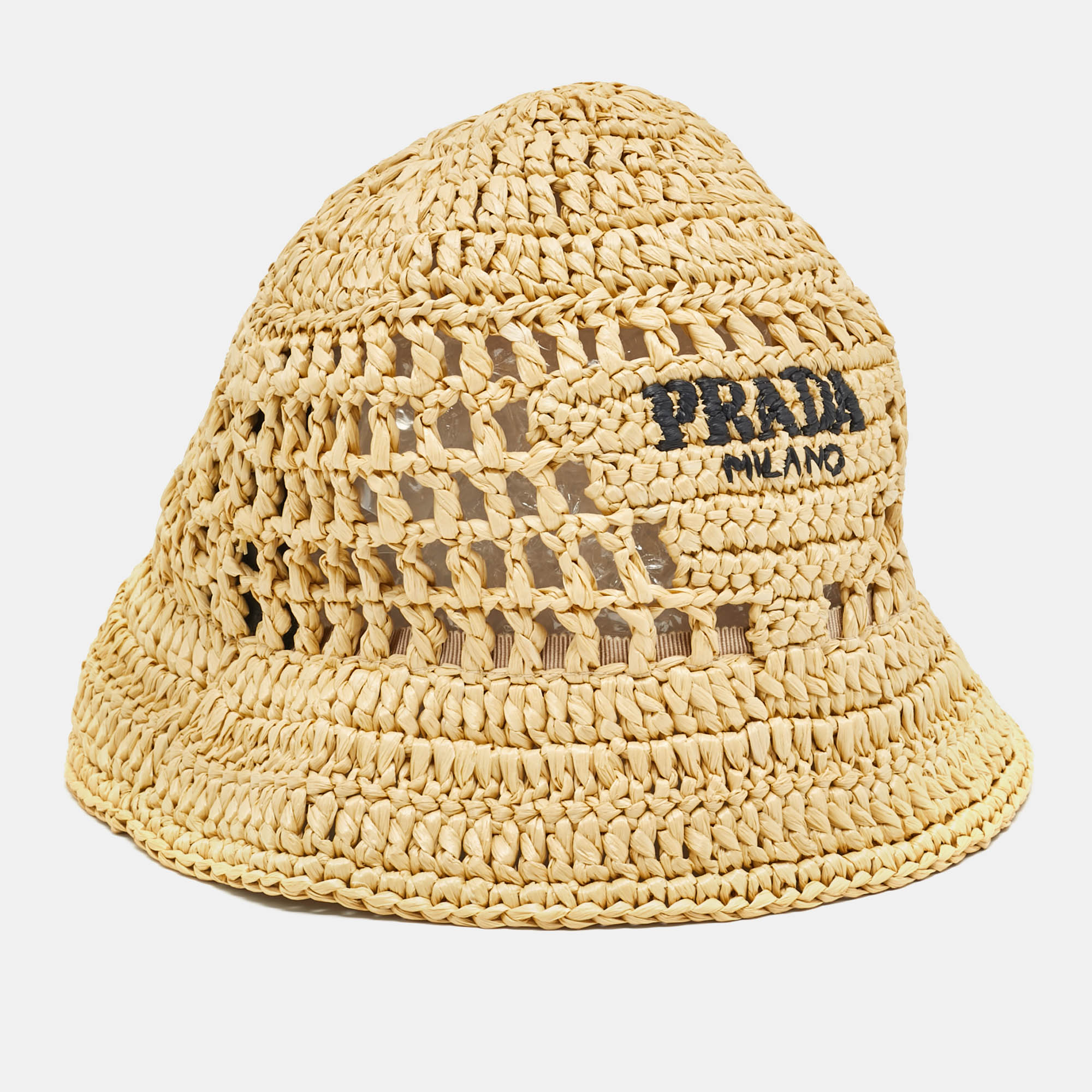 

Prada Beige Raffia Bucket Hat M, Transparent
