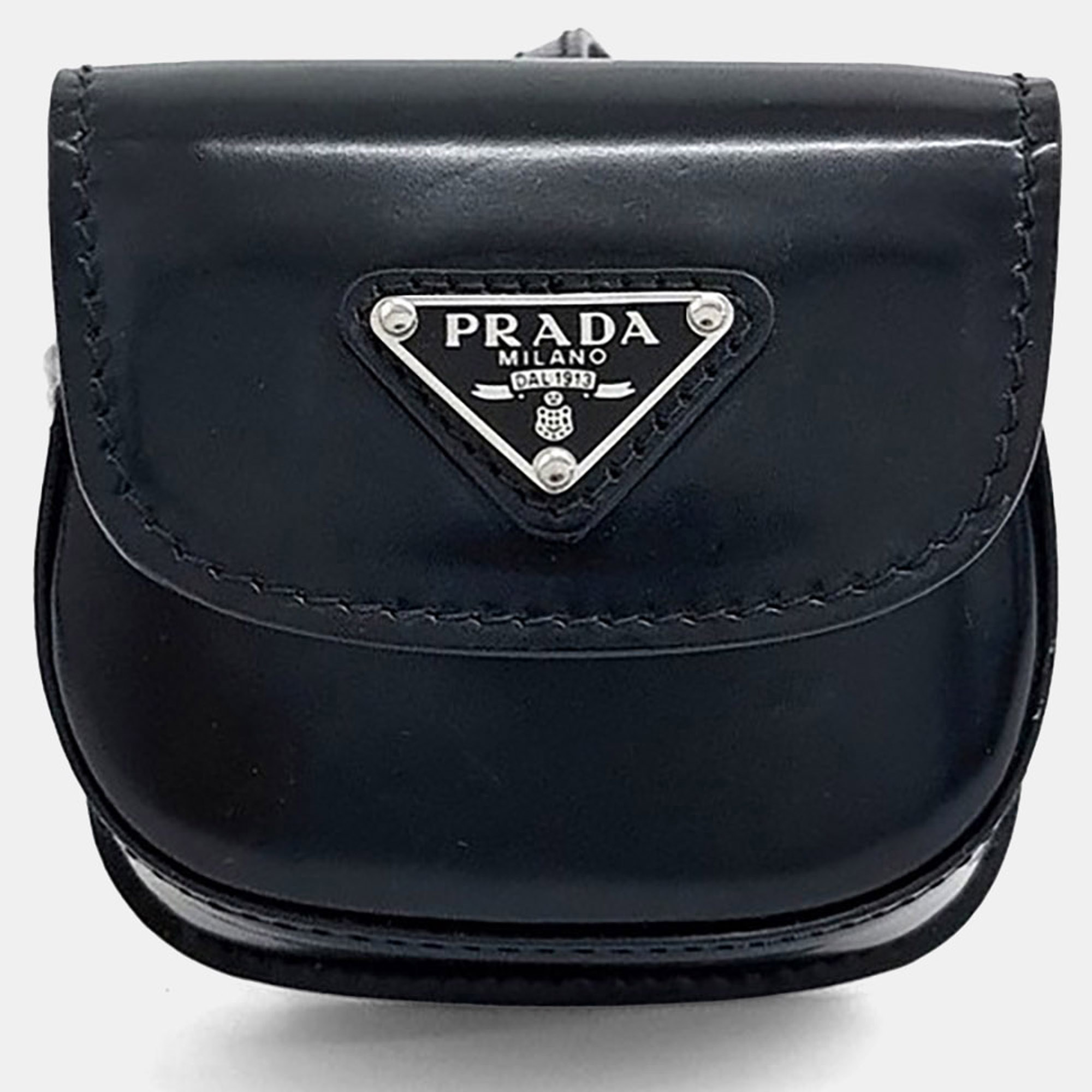 

Prada Black Leather Brushed AirPod Pouch (1ZD018)