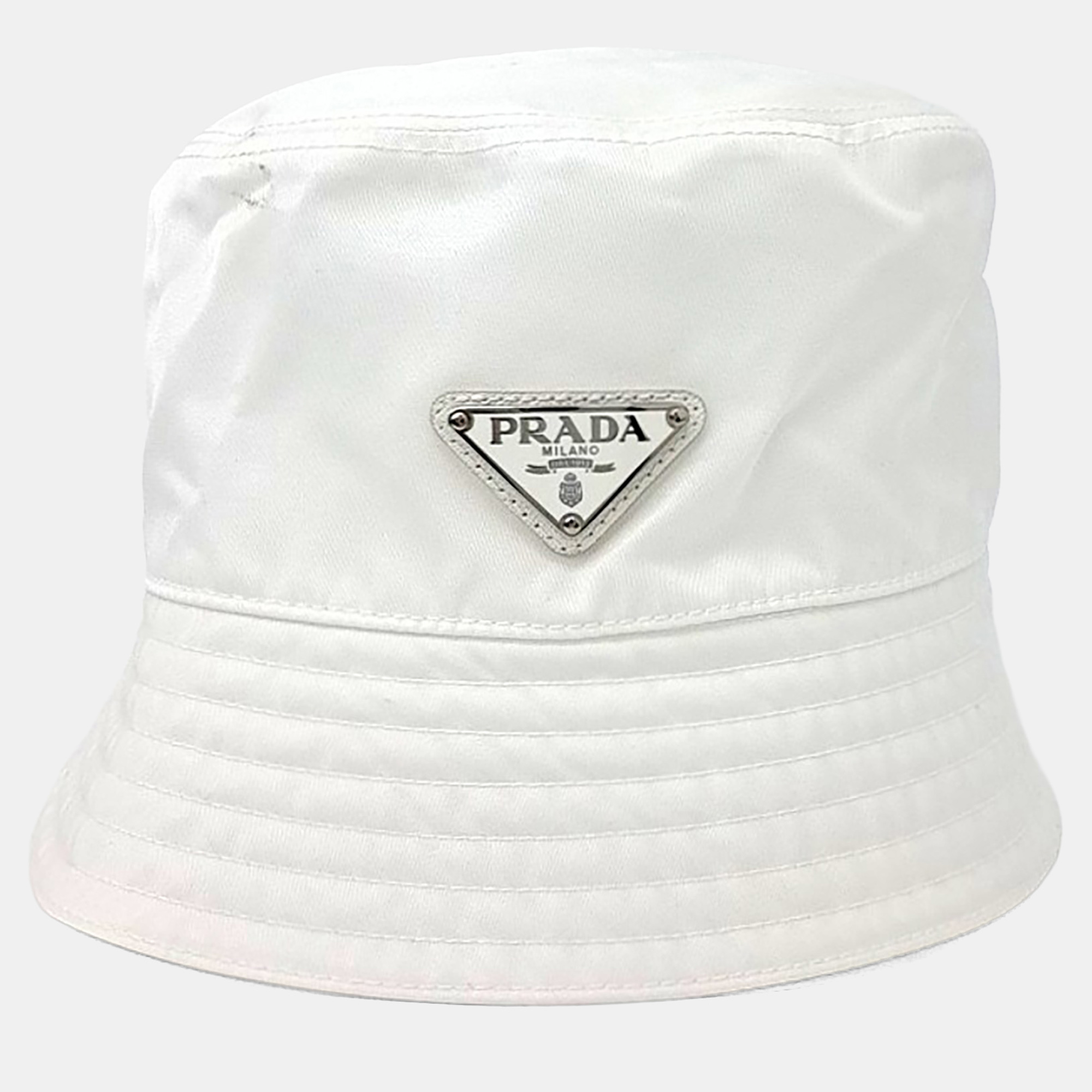 Pre-owned Prada Re-nylon Bucket Hat In White