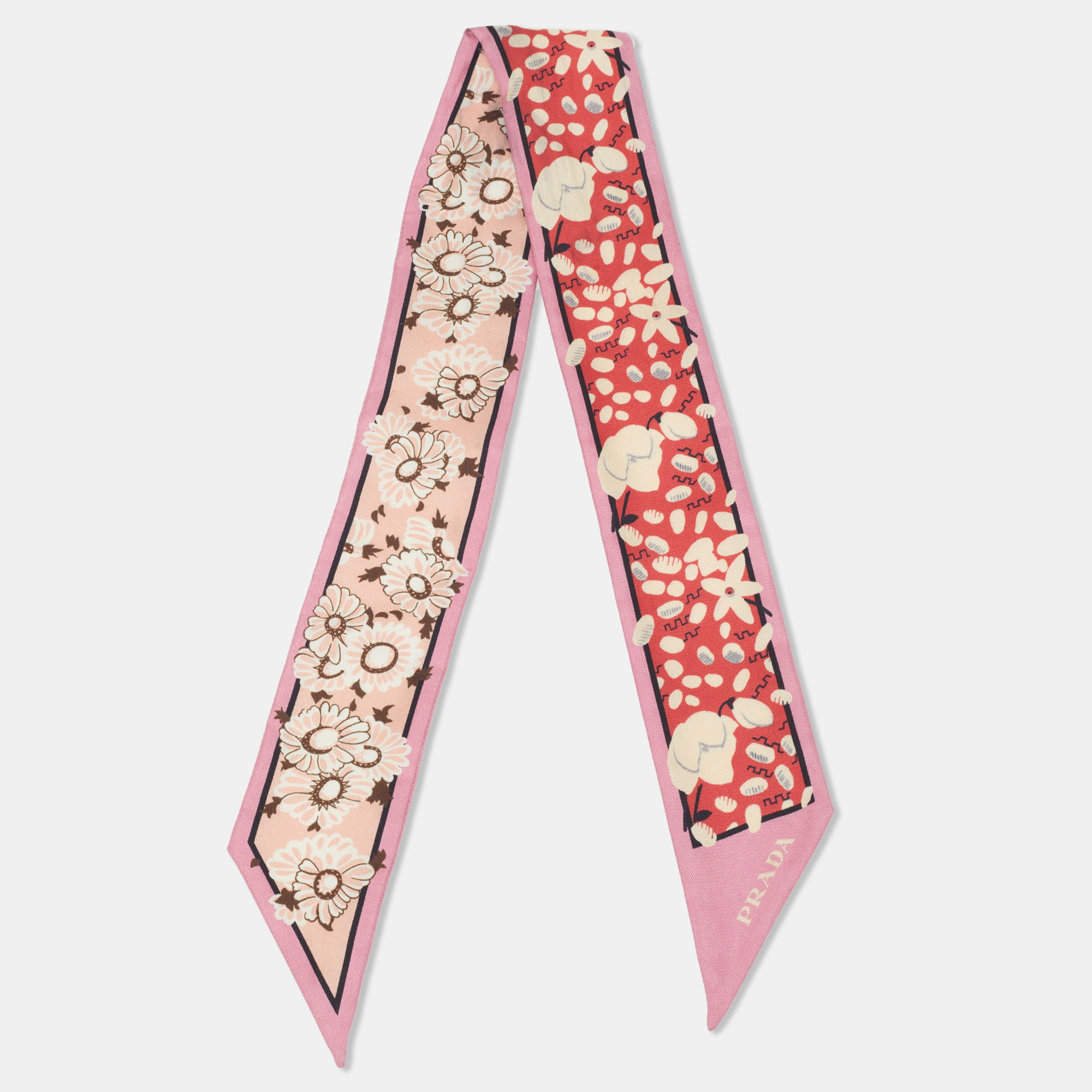 

Prada Red/Pink Floral Print Silk Bandeau Scarf
