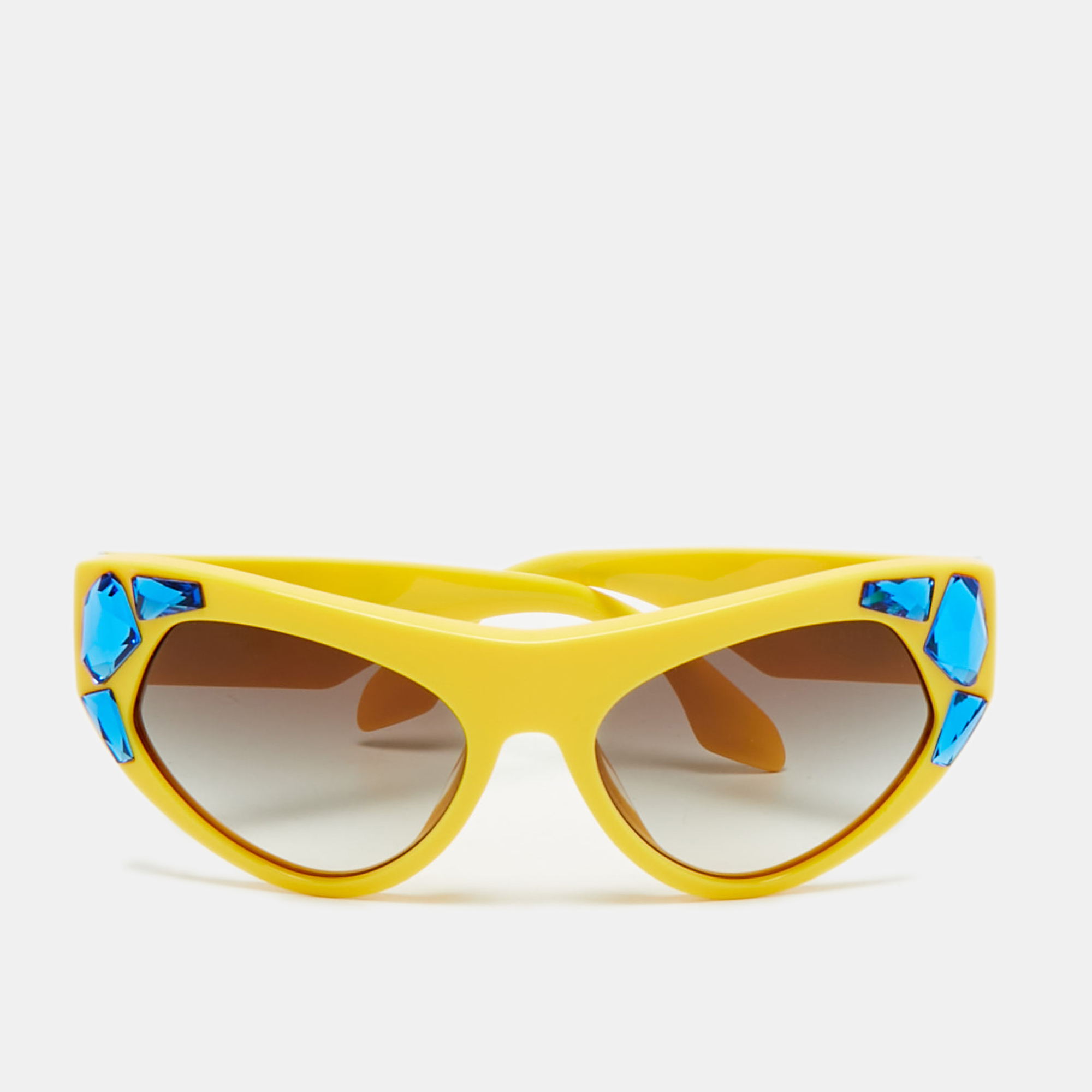 

Prada Yellow/Grey Gradient SPR 21Q Crystal Embellished Cat Eye Sunglasses