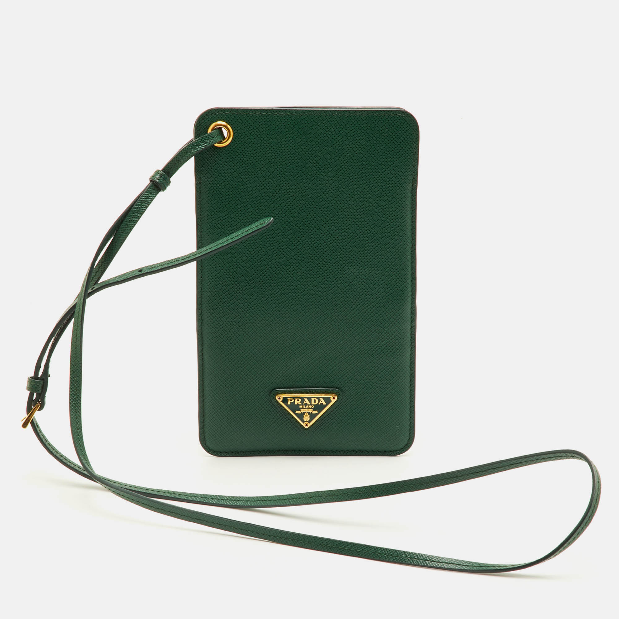 

Prada Green Saffiano Leather Phone Strap Case