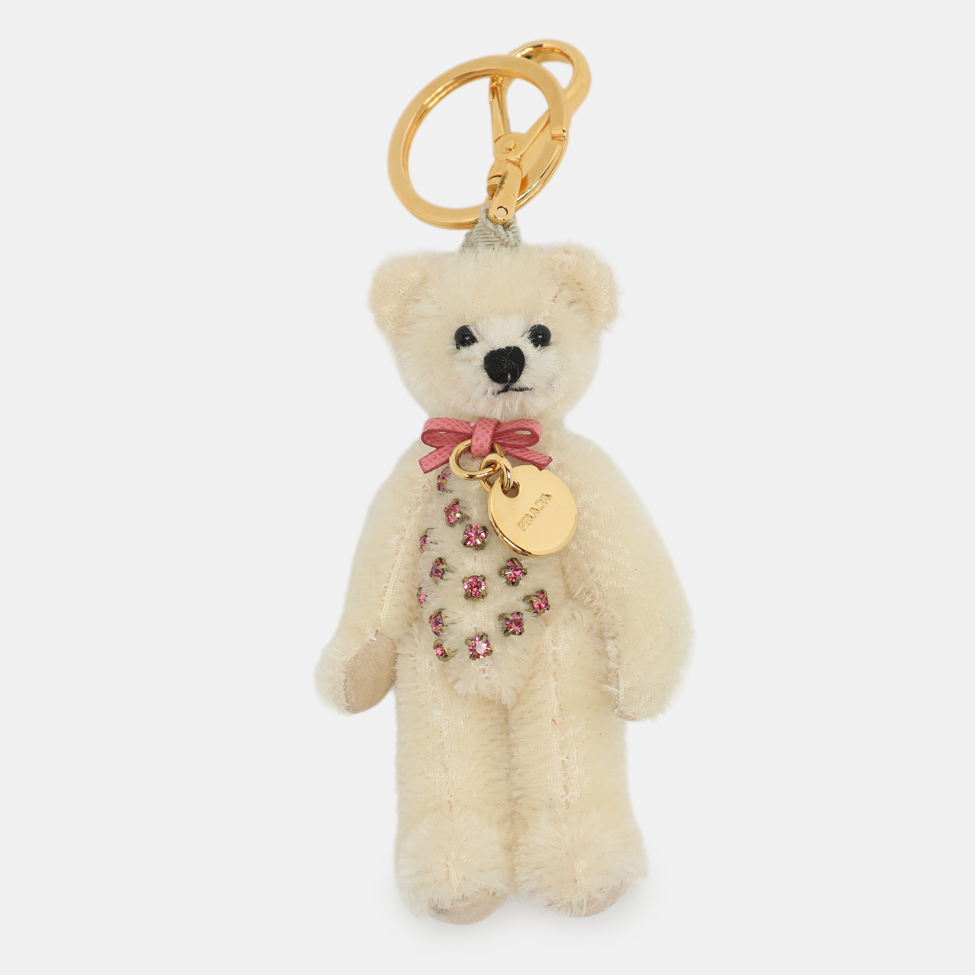 

Prada Cream Nylon Crystal Embellished Teddy Bear Bag Charm