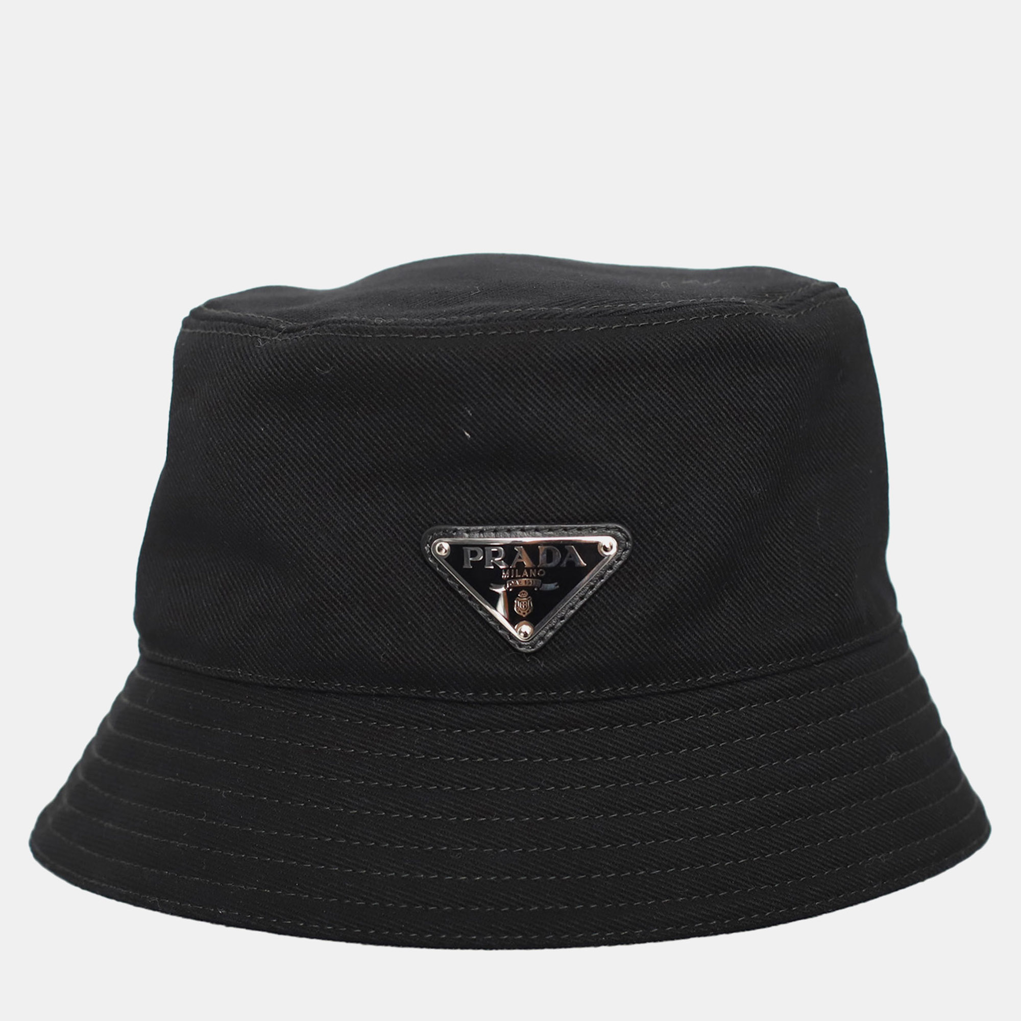 

Prada Triangle Logo Bucket Hat, Black