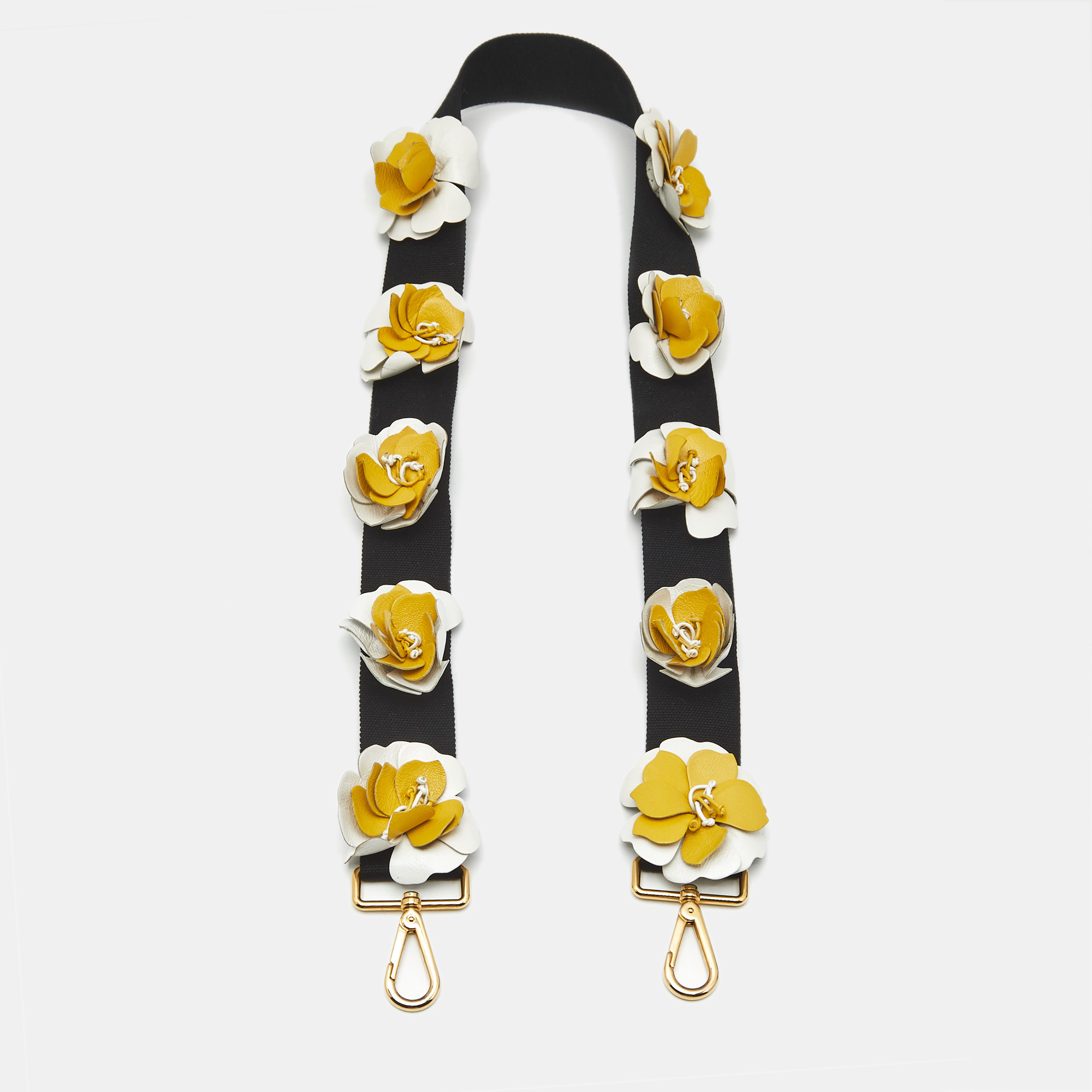 

Prada Floral Applique Bag Shoulder Strap Black Canvas and Leather