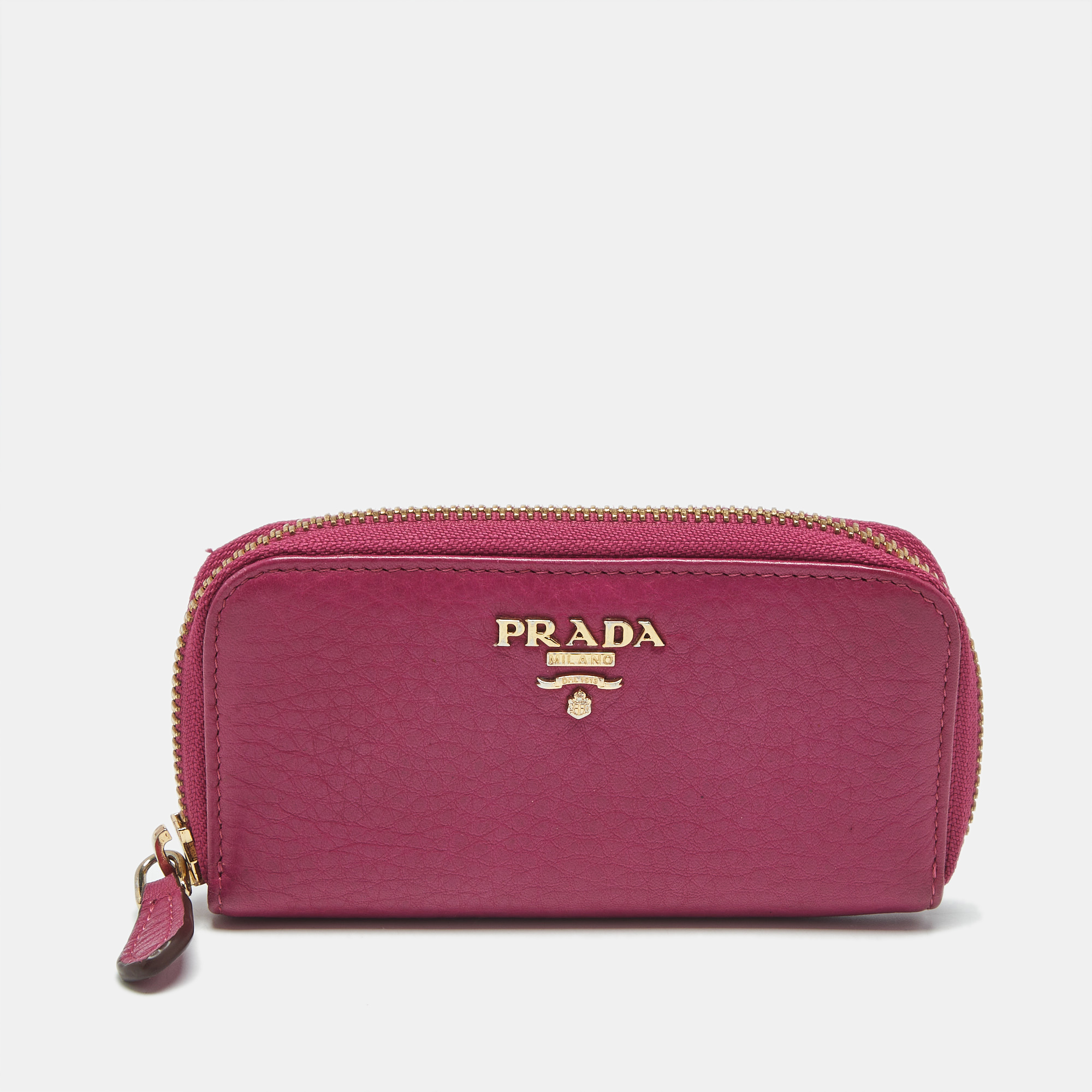 

Prada Key Holder Fuchsia Vitello Daino Leather Zip Pouch, Pink
