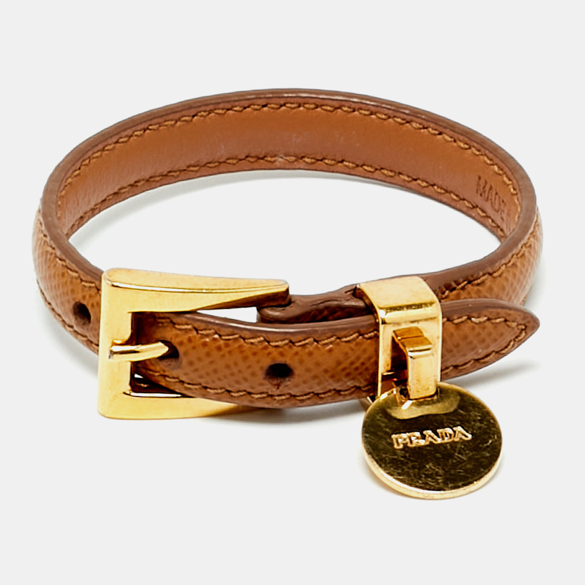 

Prada Brown Leather Gold Tone Braclet