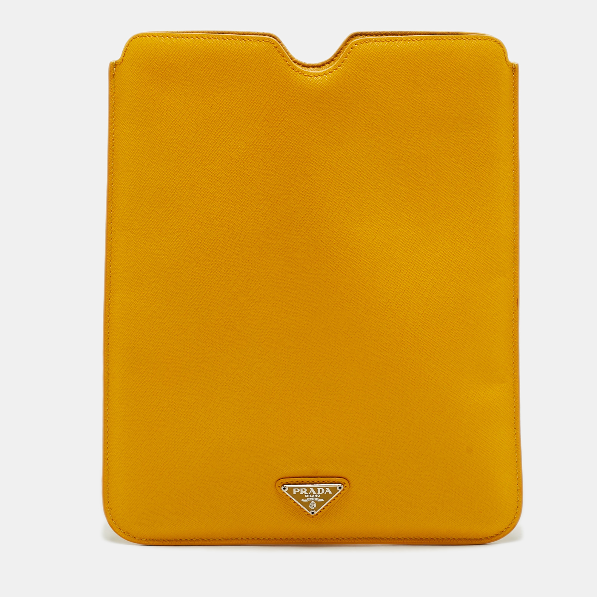 

Prada Logo Tablet Case Yellow Saffiano Lux Leather