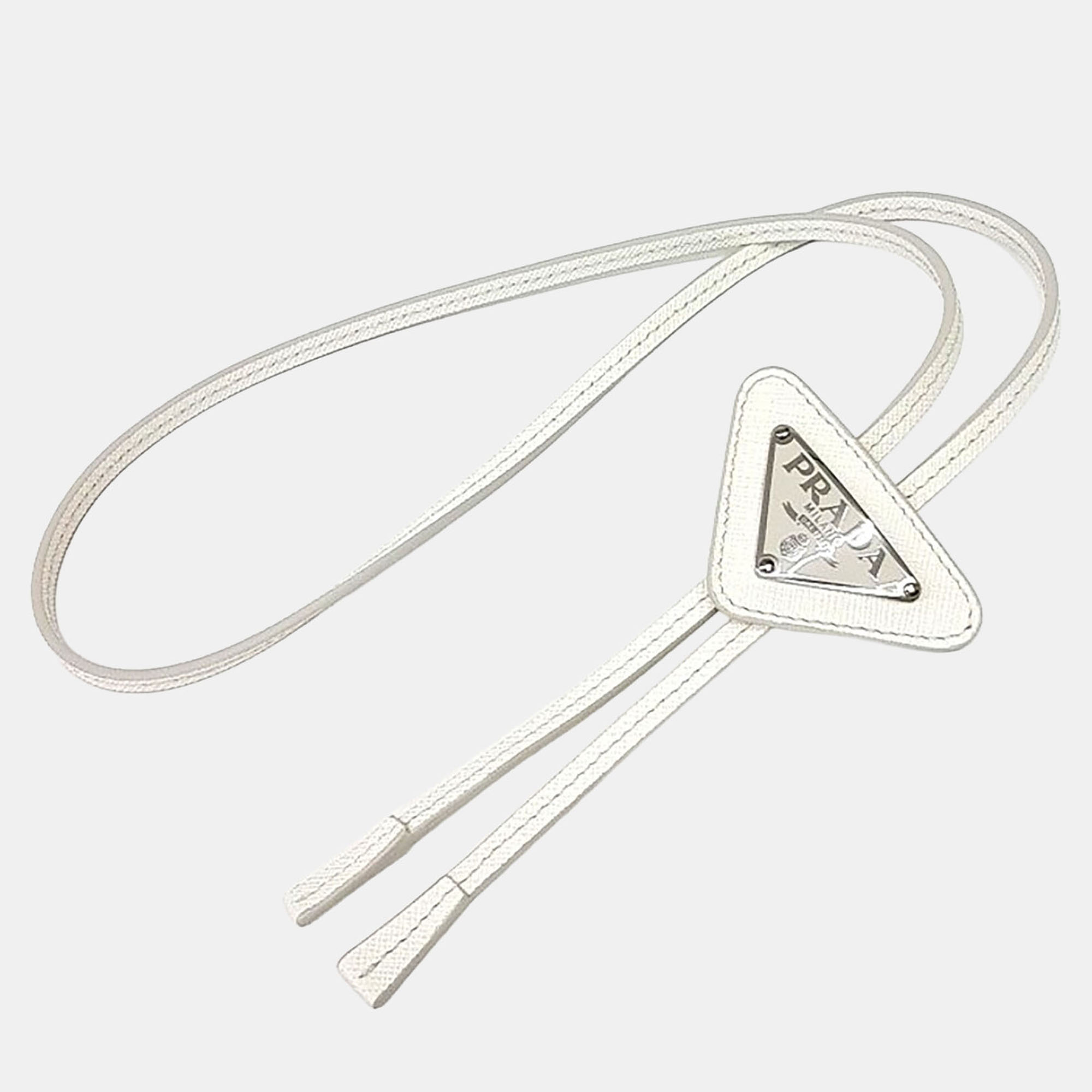 Pre-owned Prada Saffiano Leather Bolo Tie In White