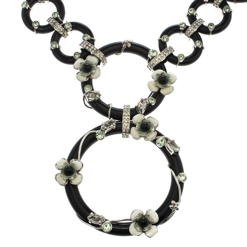 

Prada Flower Power Black Plexiglas Crystal Floral Bedecked Link Necklace