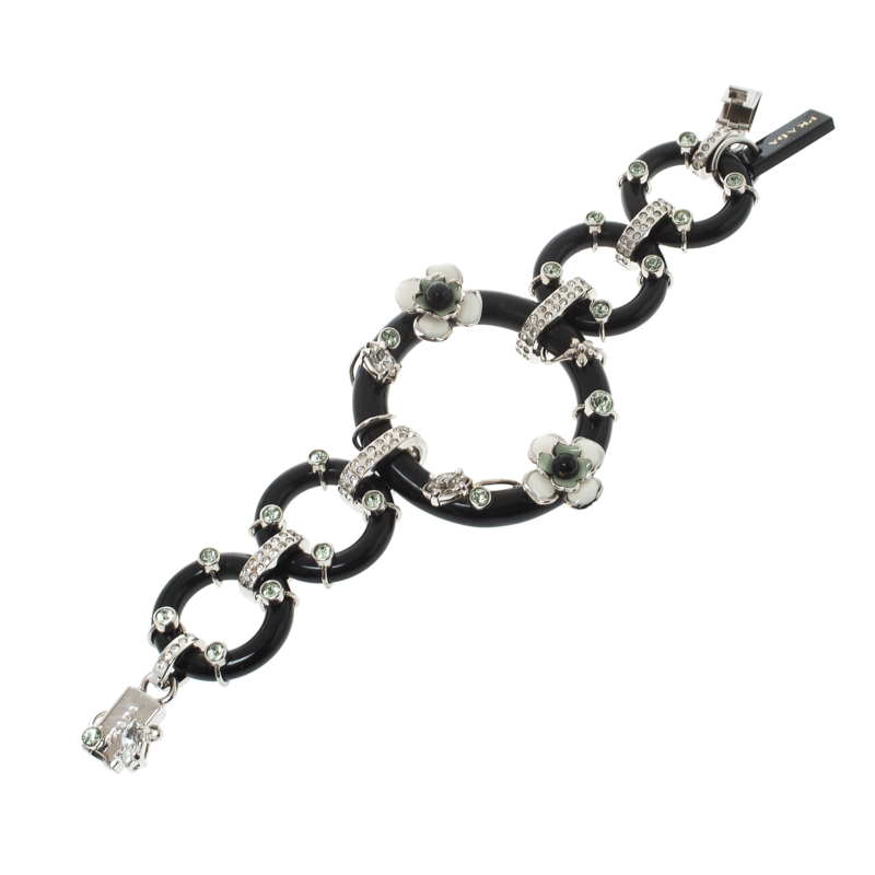 

Prada Flower Power Black Plexiglas Crystal Floral Bedecked Link Bracelet