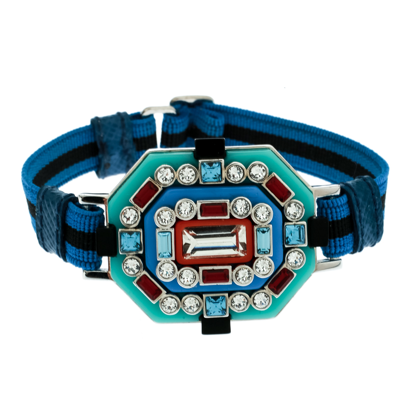Prada Blue Crystal Embellished Adjustable Cord Bracelet