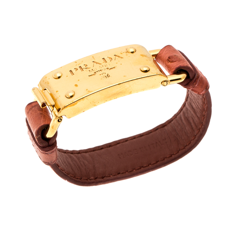 

Prada Pink Ostrich Leather Gold Tone Bracelet