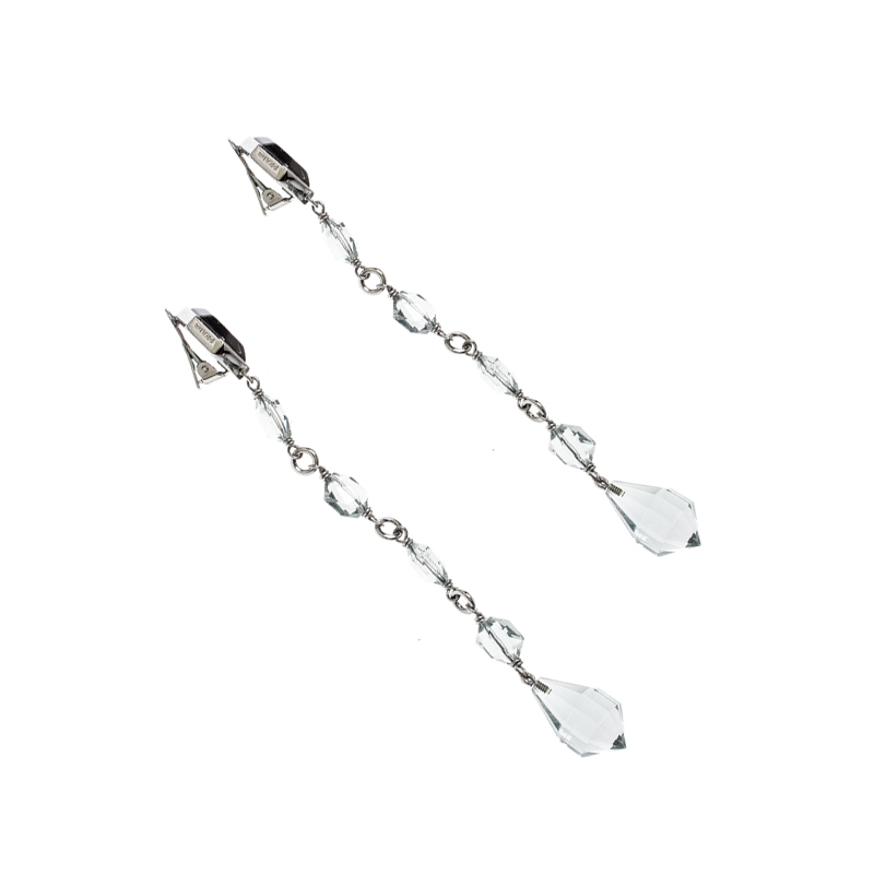 

Prada Clear Bead Crystal Clip-on Long Drop Earrings, Silver