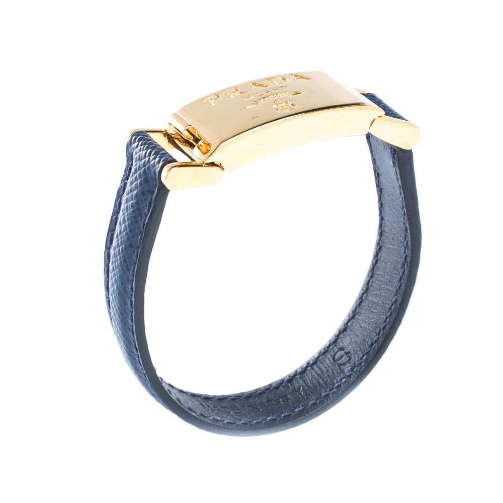 

Prada Navy Blue Leather Gold Tone Bracelet