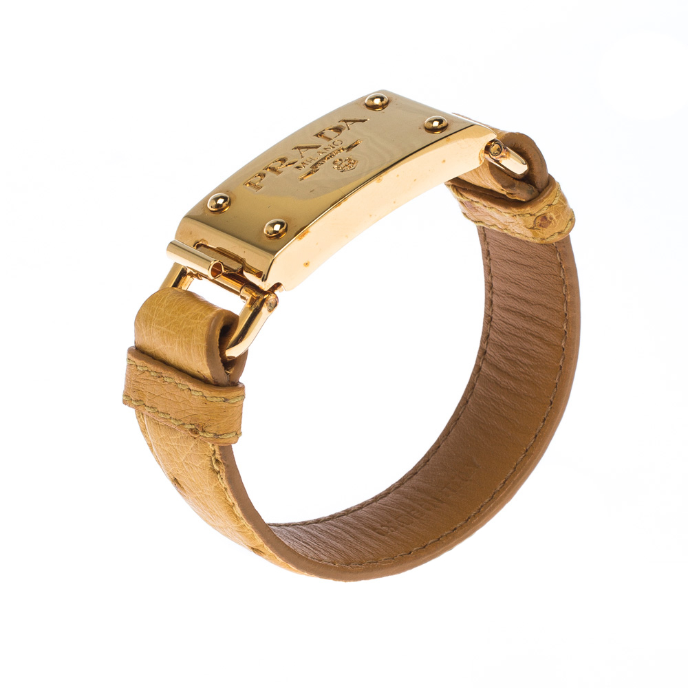 

Prada Yellow Ostrich Leather Gold Tone Bracelet