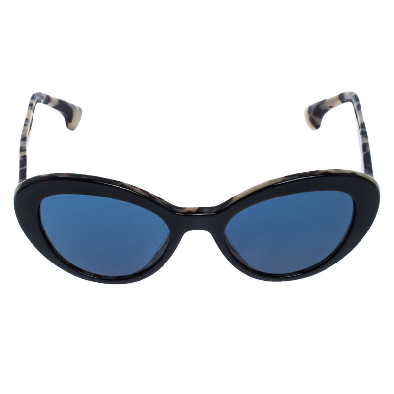 

Prada Black and Ivory Havana SPR 15Q Cat Eye Sunglasses, Blue