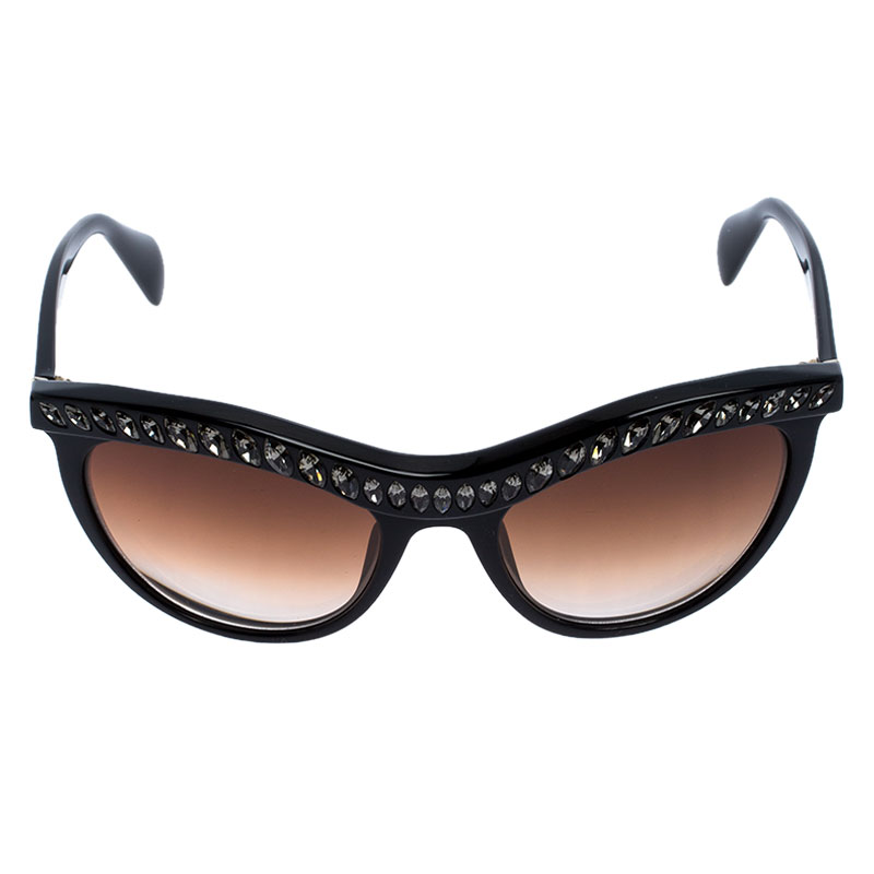 

Prada Black/Brown Gradient SPR 04P Crystal Embellished Cateye Sunglasses