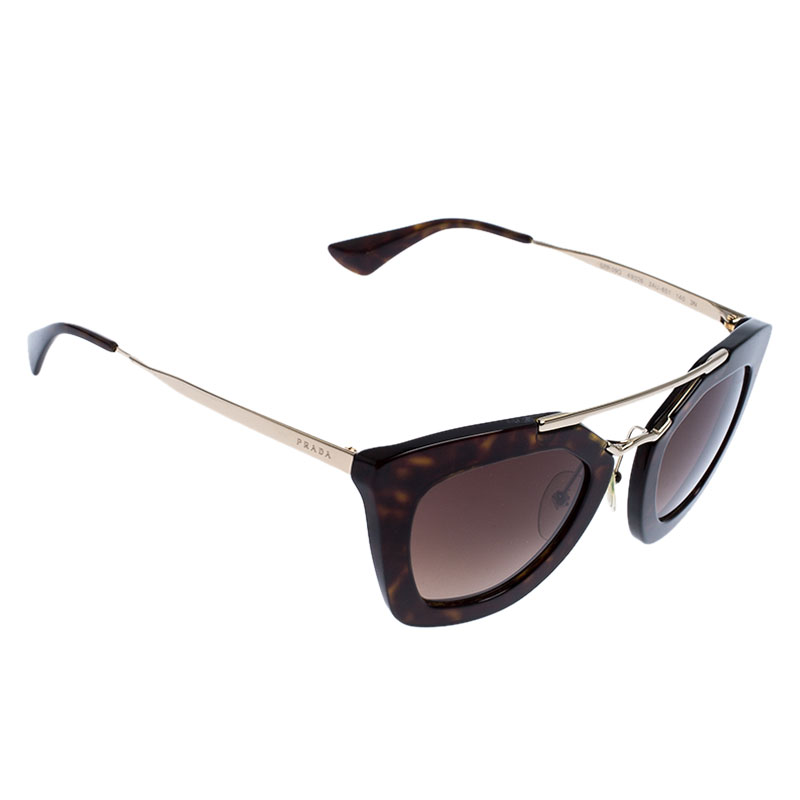 Prada Dark Brown Tortoise SPR 09Q Cateye Sunglasses 