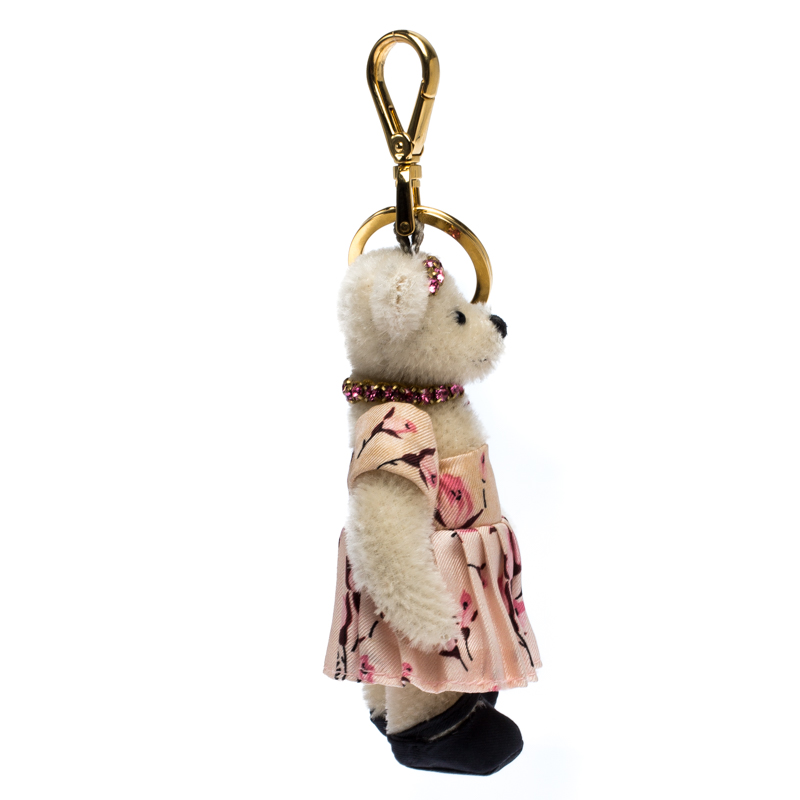 

Prada White/Pink Fur and Fabric Mary Rose Bag Charm