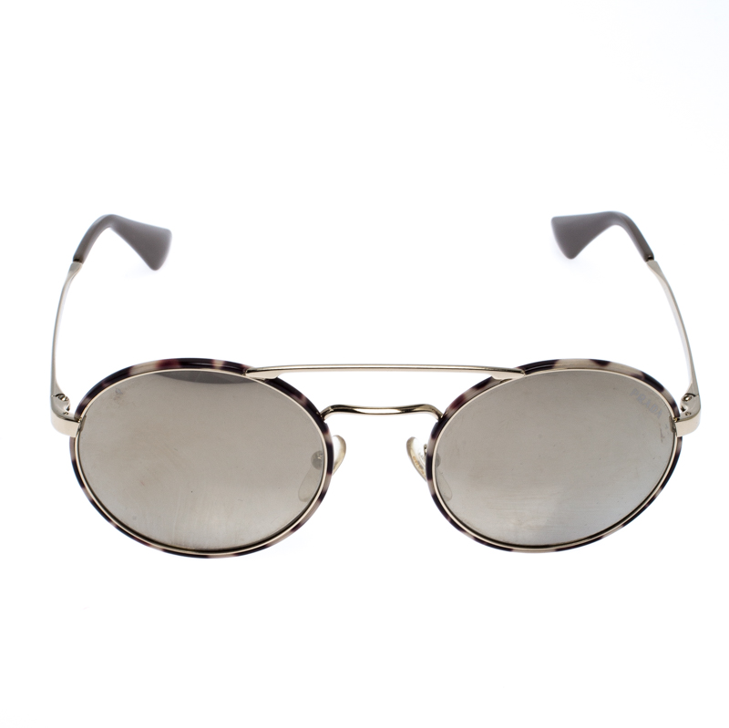

Prada Havana/ Pale Gold Mirrored SPR51S Round Sunglasses