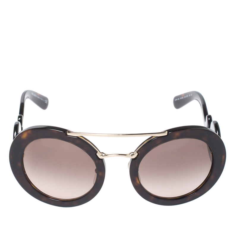 

Prada Brown Havana/ Brown Gradient SPR 13S Baroque Round Sunglasses