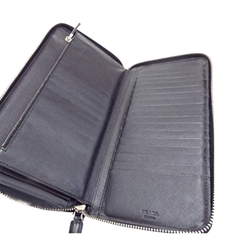 

Prada Black Saffiano Leather Round Zipper Wallet
