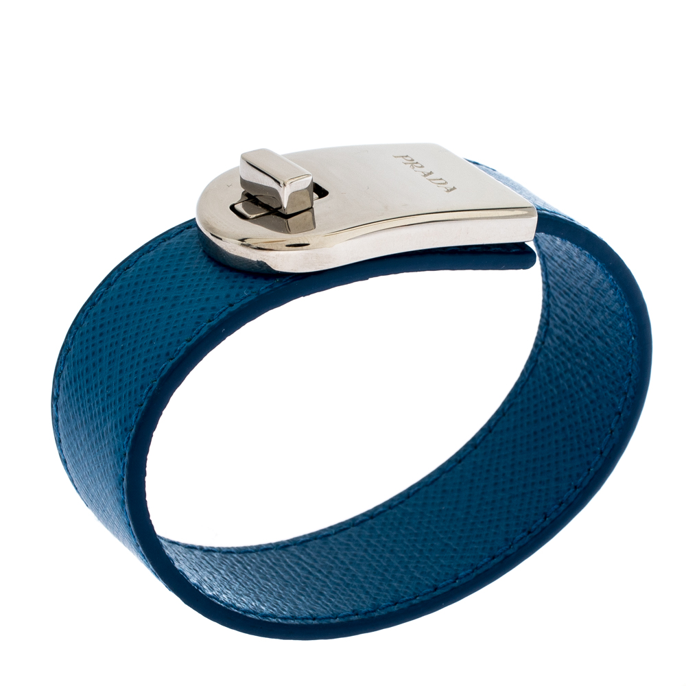 

Prada Blue Leather Silver Tone Turn-Lock Bracelet