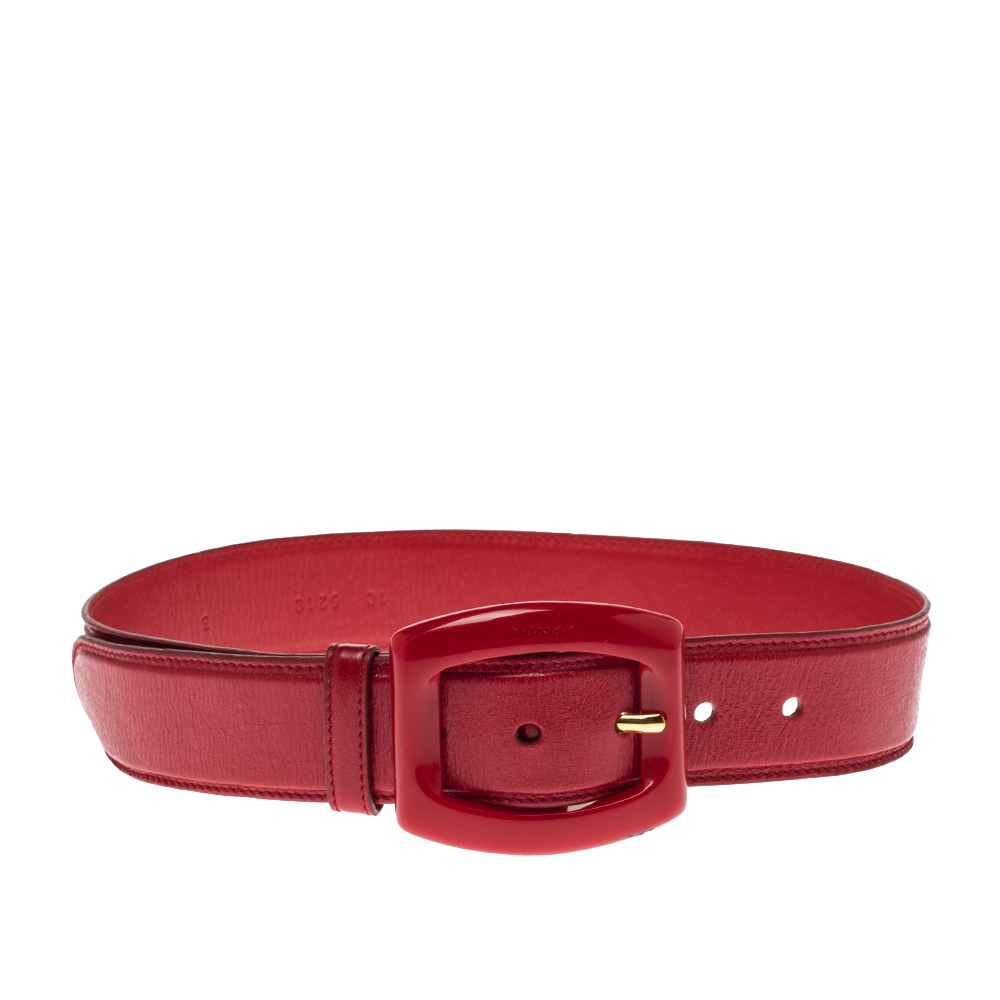 Prada Red Leather Buckle Waist Belt 70CM