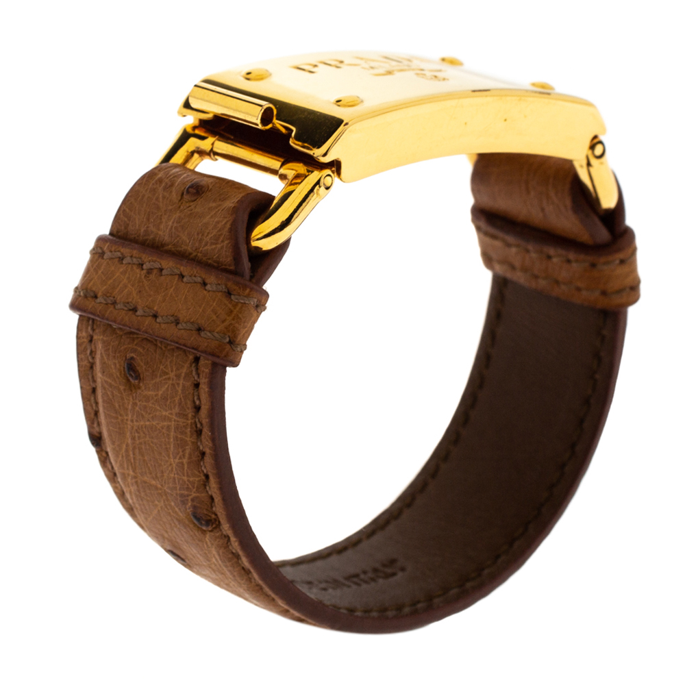 

Prada Brown Ostrich Gold-Plated Bracelet