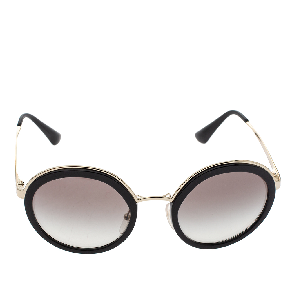 

Prada Black & Pale Gold/ Anthracite Gradient SPR50T Round Cinema Sunglasses, Grey