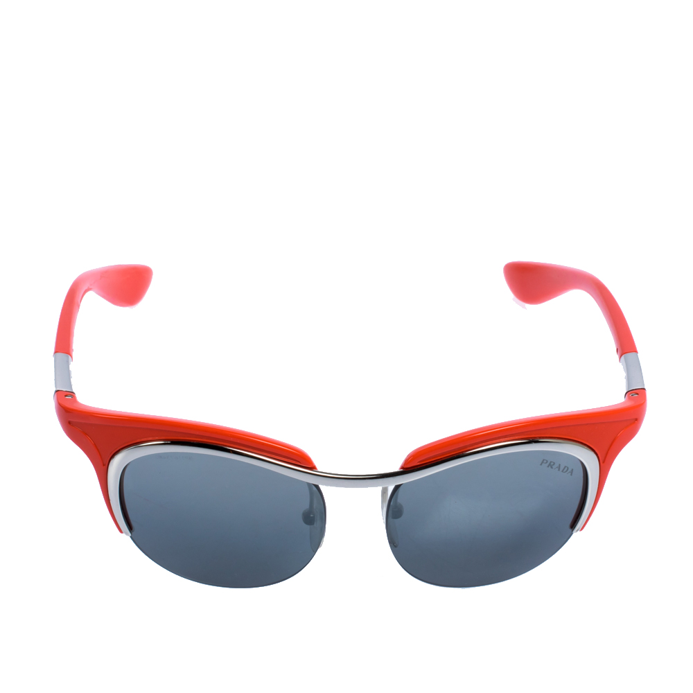 

Prada Silver Tone & Coral/ Grey SPR 68O Cat Eye Sunglasses