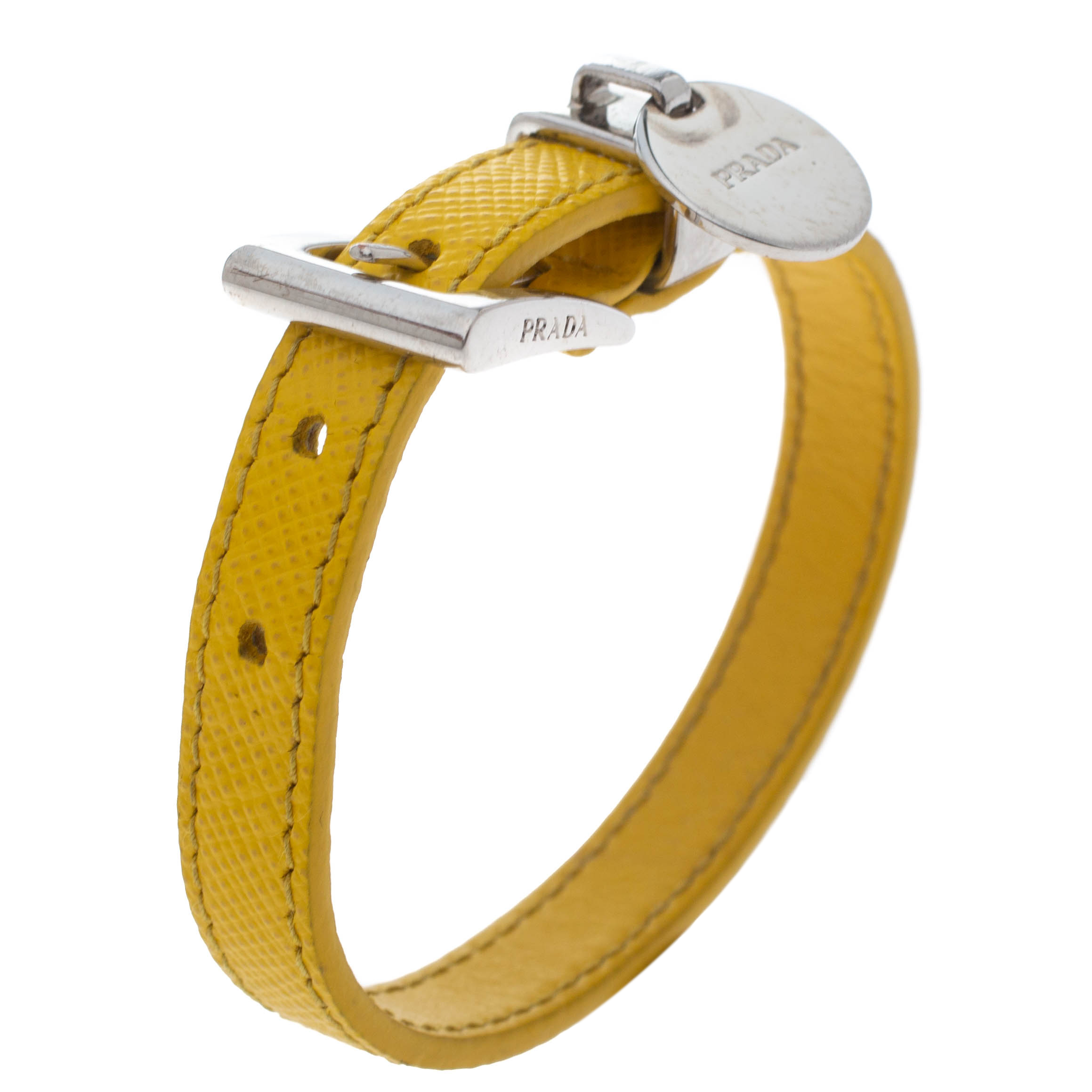 

Prada Yellow Saffiano Leather Silver Tone Bracelet