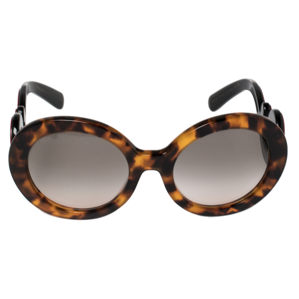 

Prada Blonde Havana & Red/ Grey Gradient SPR 08T Minimal Baroque Round Sunglasses