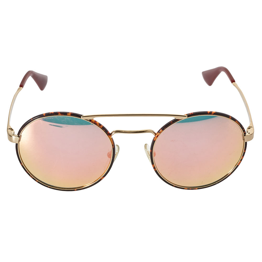 

Prada Dark Havana Brown/ Pink Mirrored SPR 51S Cinema Round Sunglasses