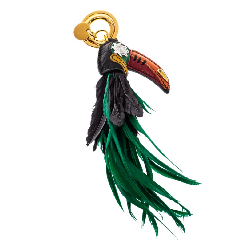 

Prada Leather Paneled Feather Toucan Bag Charm / Key Ring, Multicolor