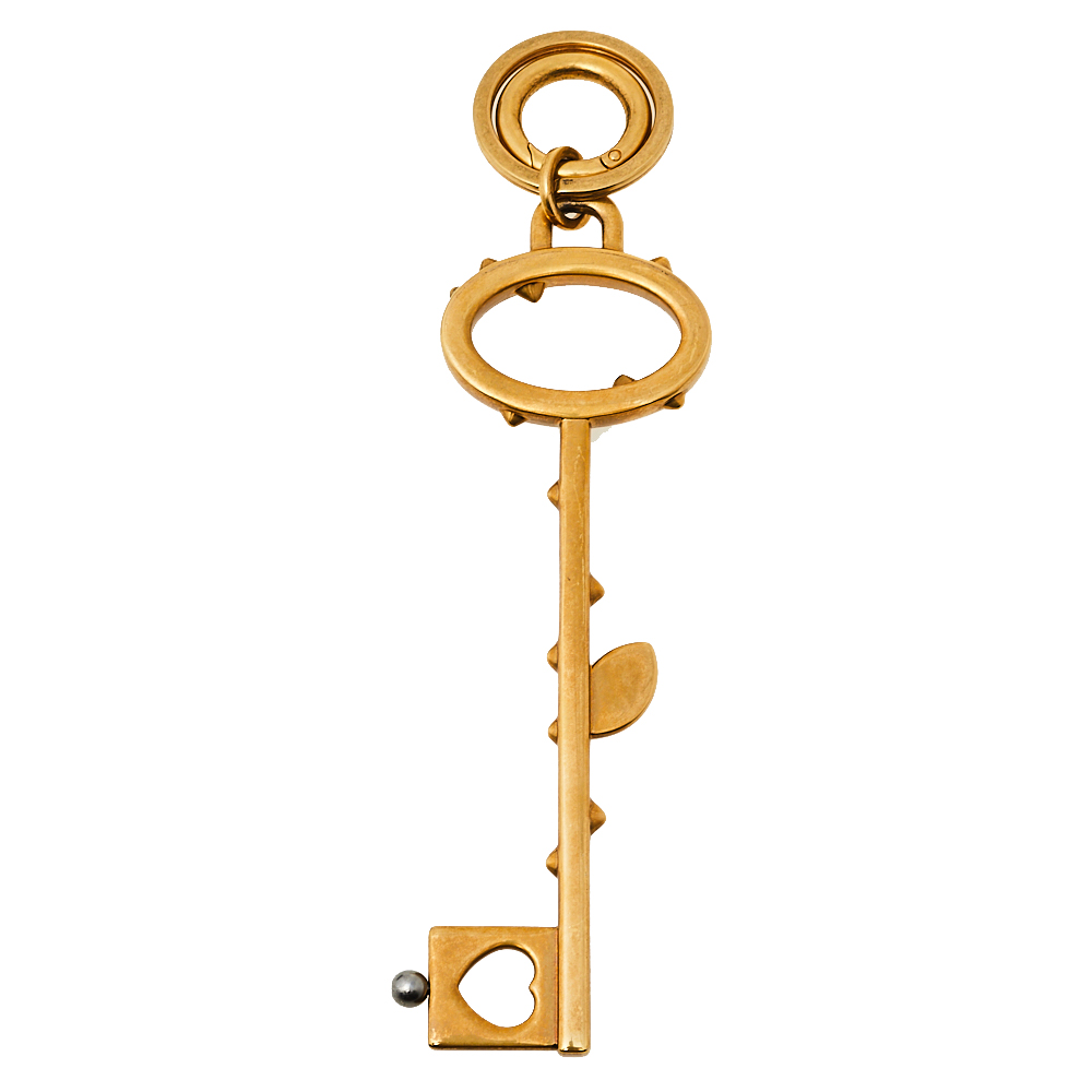 

Prada Skeleton Key Antique Gold Tone Keyring