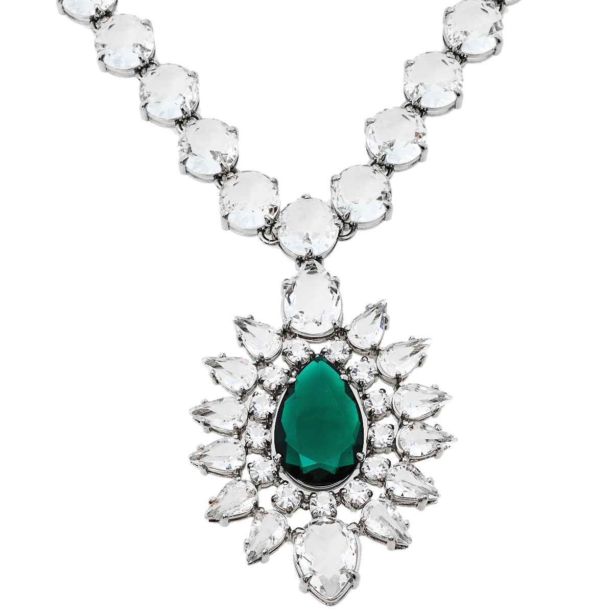 

Prada Silver Tone Crystal Embellished Statement Necklace