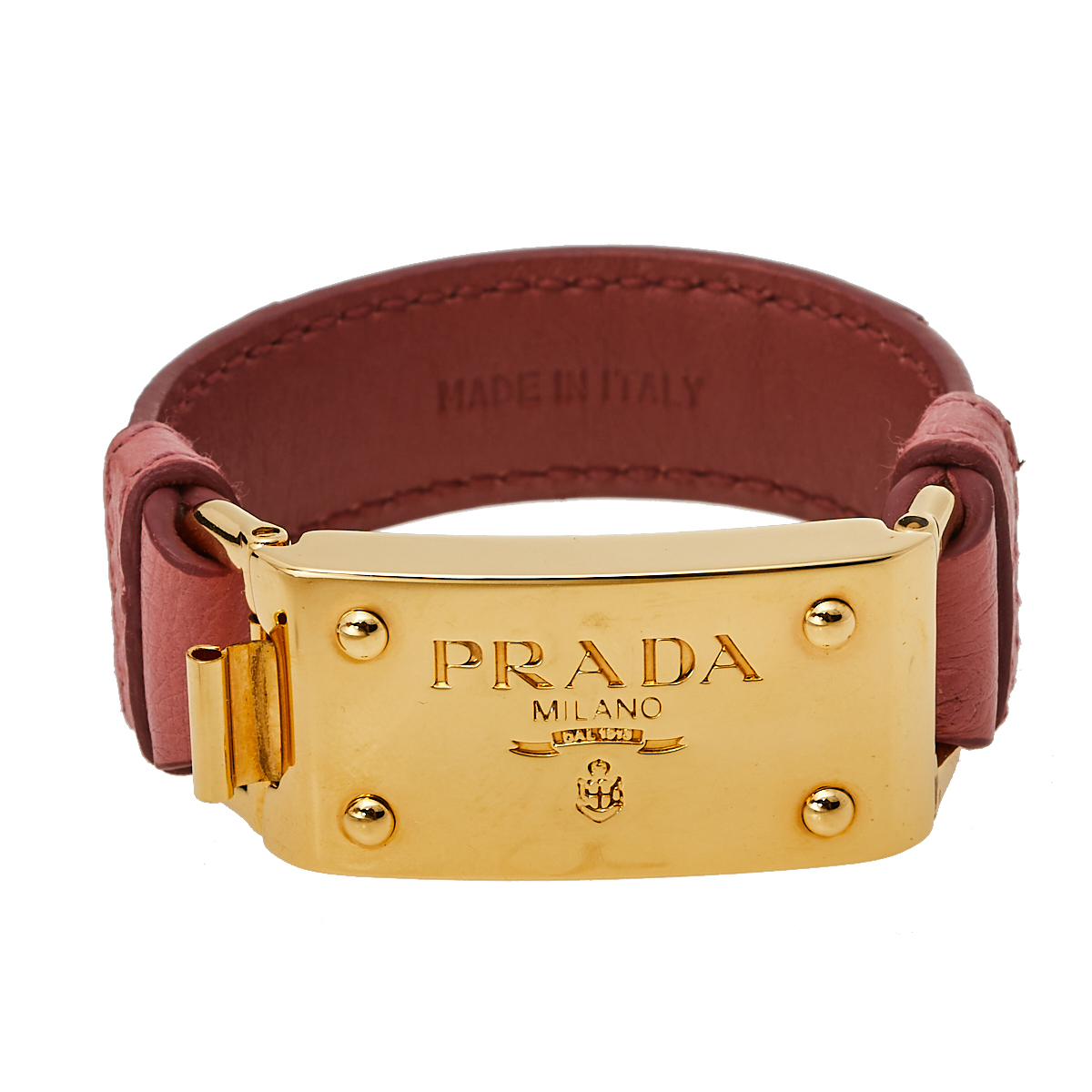Pre-owned Prada Pink Ostrich Gold Tone Bracelet 17 Cm