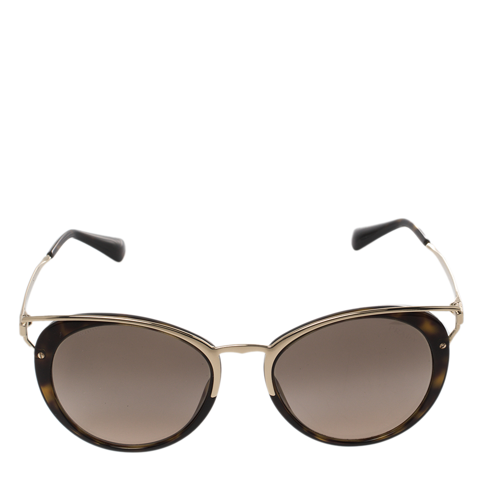 

Prada Gold/Brown Havana SPR66T Cat Eye Sunglasses