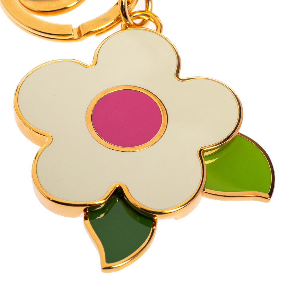 

Prada Multicolor Flower Enamel Gold Tone Keychain/ Bag Charm