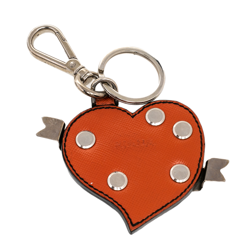 

Prada Orange Saffiano Lux Leather Heart Key Chain and Bag Charm