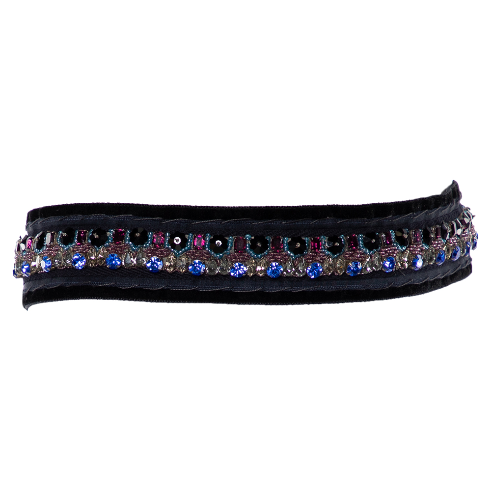 

Prada Navy Blue Crystal Embellished Velvet Waist Belt