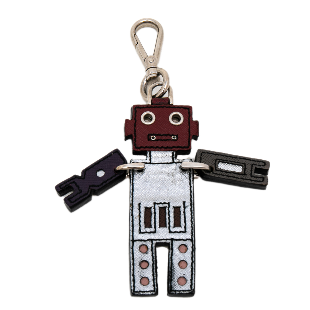 

Prada Silver Tone Saffiano Leather Robot Keychain/Bag Charrm, Multicolor