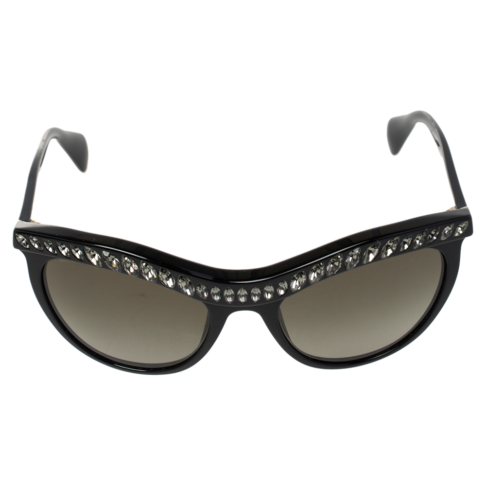 

Prada Black SPR 04P Crystal Embellished Cateye Gradient Sunglasses