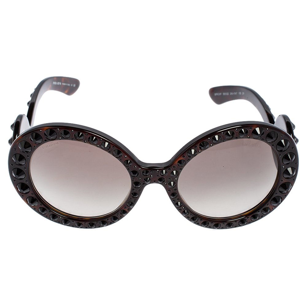 

Prada Brown Tortoise Acetate SPR 31P Baroque Studded Oversized Sunglasses