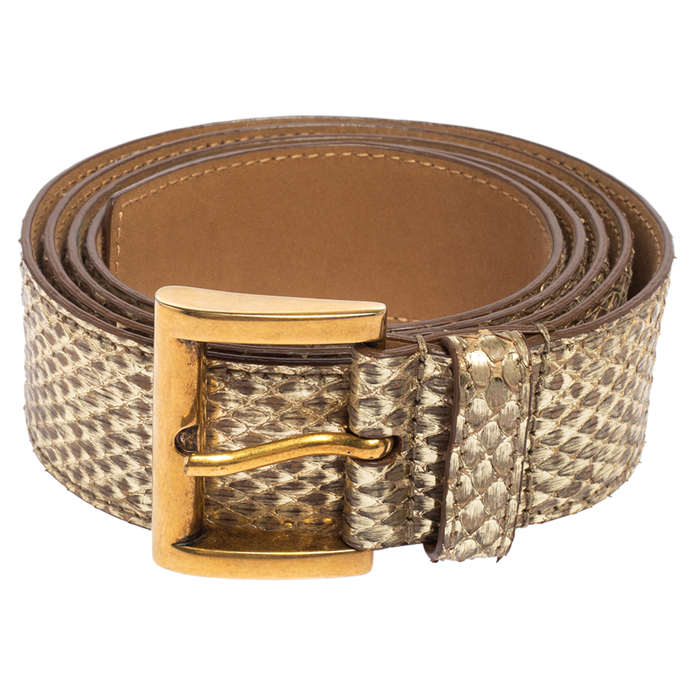 

Prada Metallic Gold Python Buckle Belt