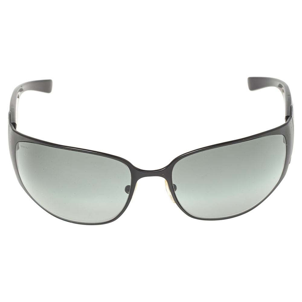 

Prada Black Acetate Black Metal Tone SPR 50G Gradient Rectangle Sunglasses