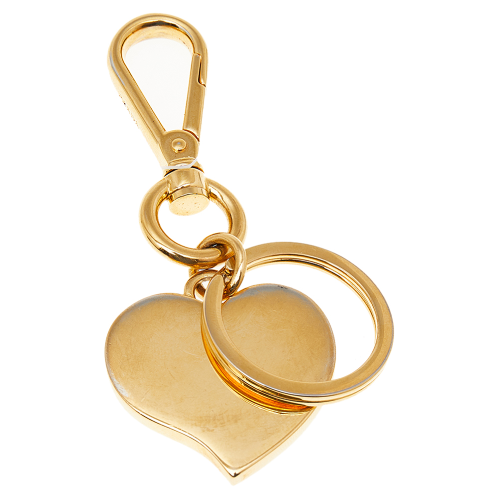 

Prada Gold Tone Black Lacquer Logo Heart Bag Charm/Key Chain