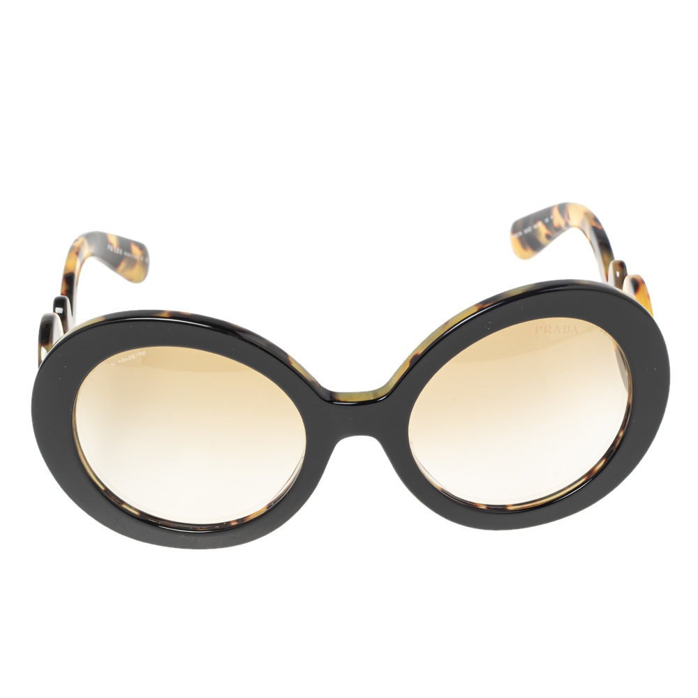 

Prada Black/Brown Tortoise Acetate SPR 27N Baroque Gradient Oversized Sunglasses